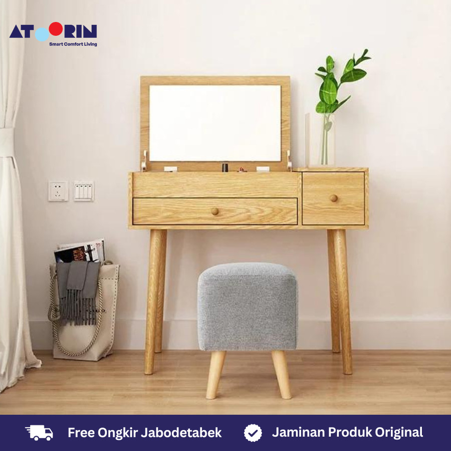 ATOORIN Yoreum Dressing Table - Meja Rias Kayu Solid dengan Cermin Tersembunyi, 90x39x81 cm