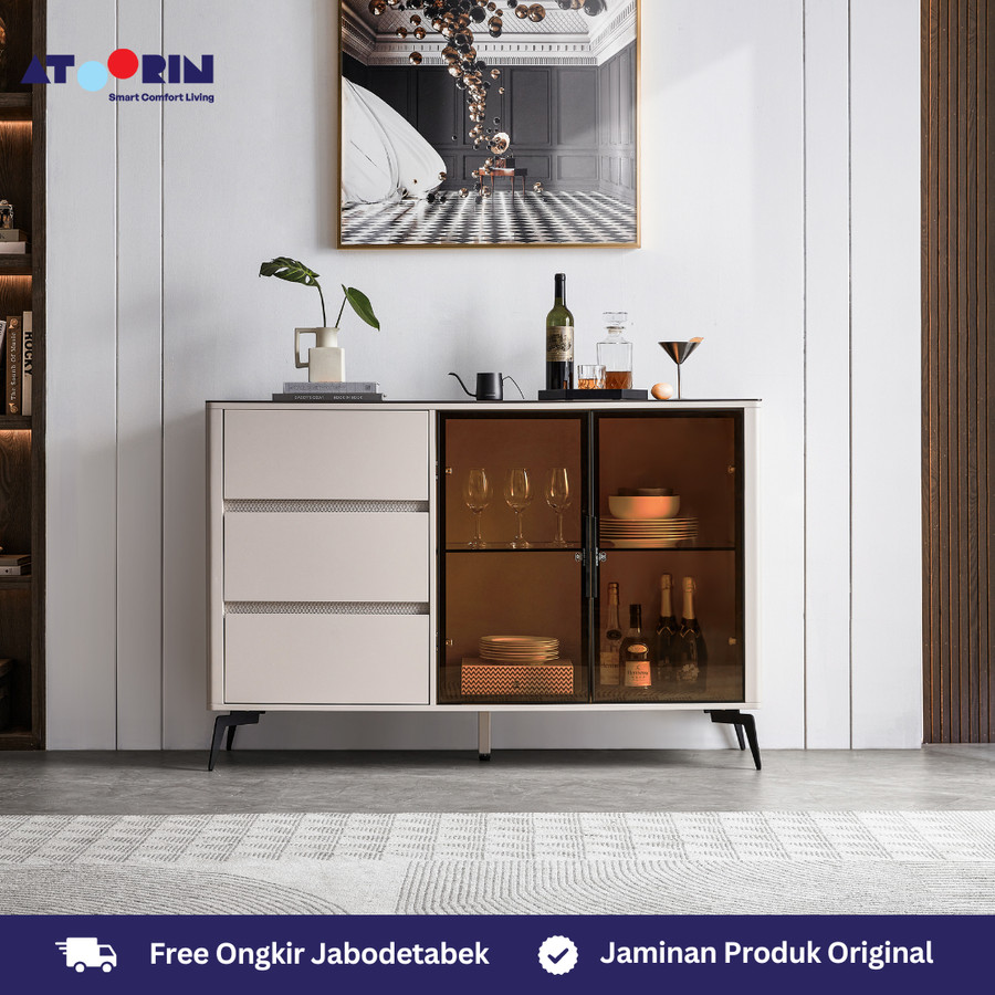 ATOORIN Tara Side Board - Slate & Triamine Board Tahan Lama, Desain Modern Elegan 138x40x91 cm