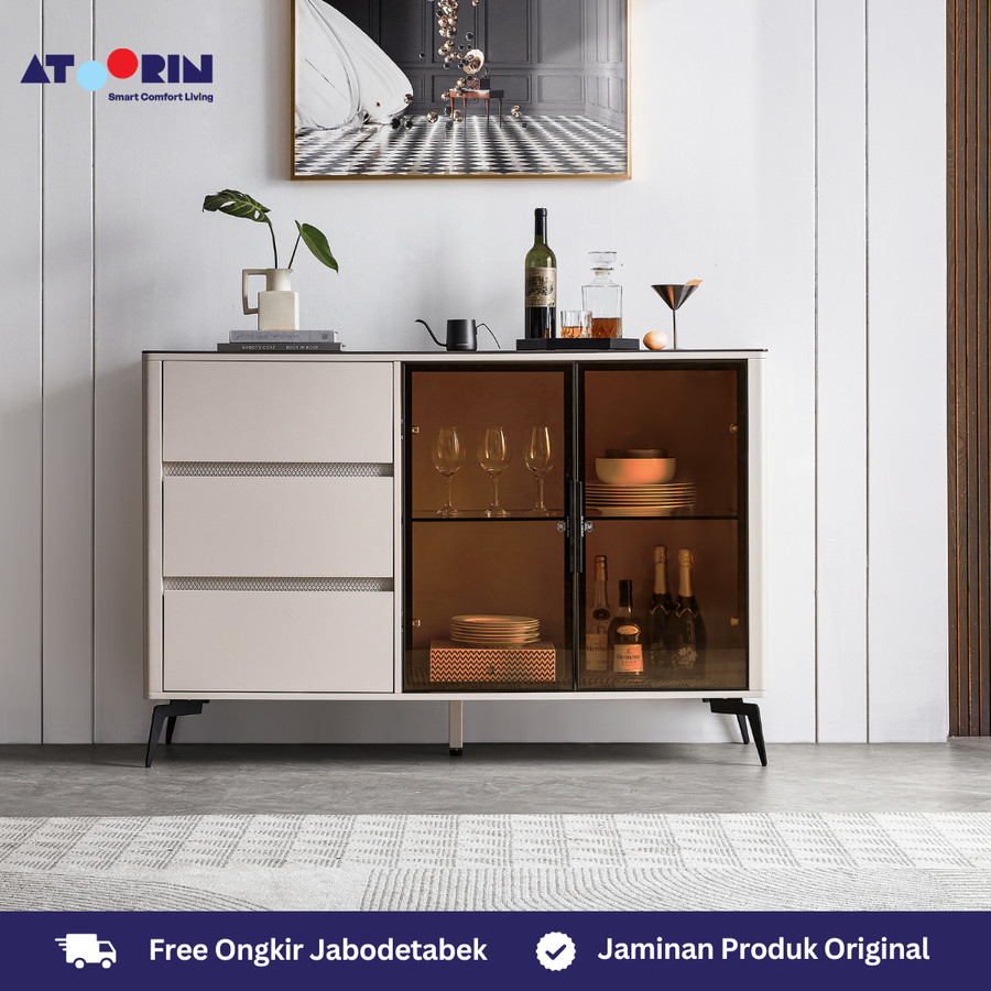 ATOORIN Tara Side Board - Slate & Triamine Board, Penyimpanan Luas & Desain Stylish, 138x40x91 cm