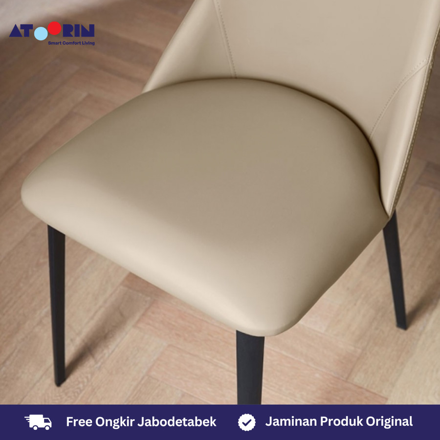 ATOORIN Ava Dining Chair - Kursi Makan Kulit Sintetis Tan, 45x53x83 cm