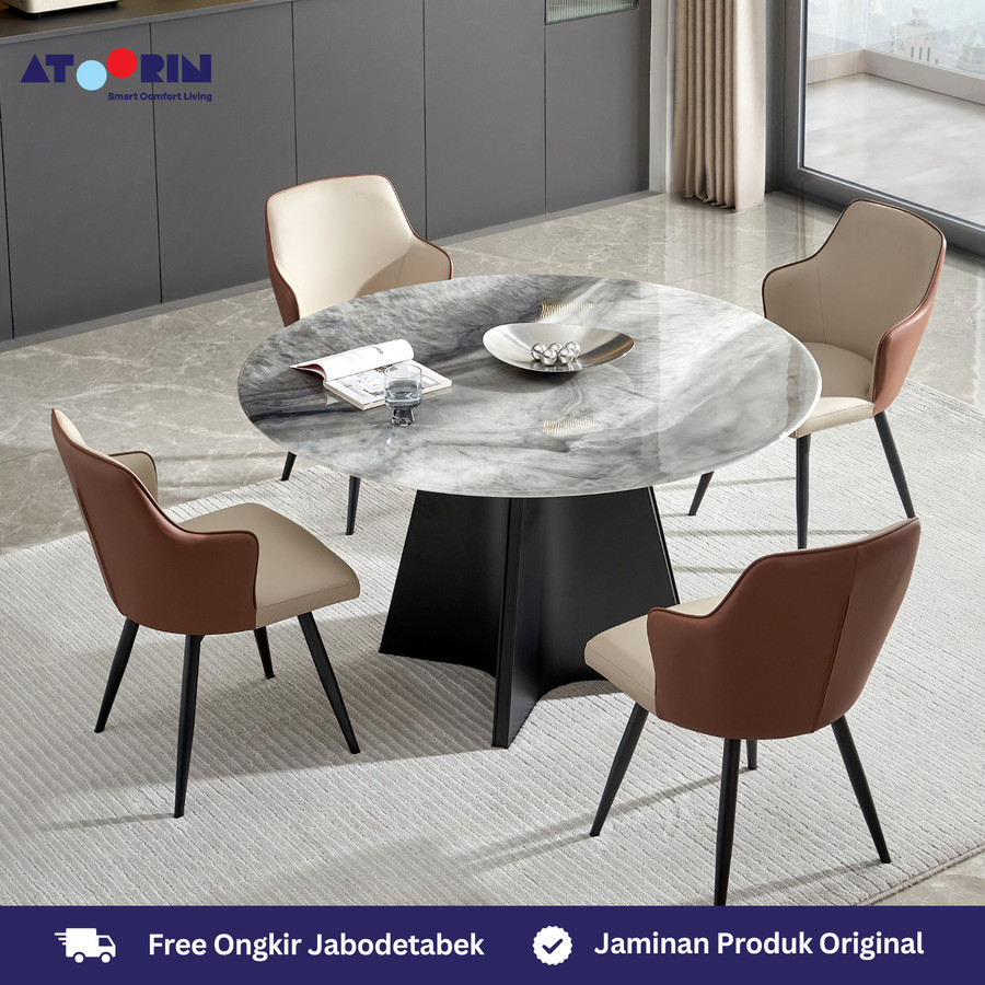 ATOORIN Rhea Dining Table - Sintered Stone, Desain Elegan & Nyaman, 130x75x70 cm