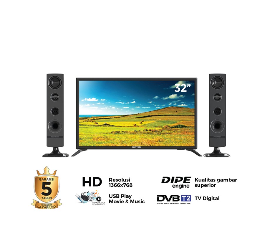Polytron LED Digital TV 32 Inch 32TV1855 PLD-32TV1855 Tower Speaker