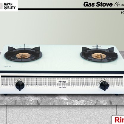 RINNAI RI-712GA W KOMPOR GAS 2 TUNGKU TEMPER GLASS KACA RI712GAW White