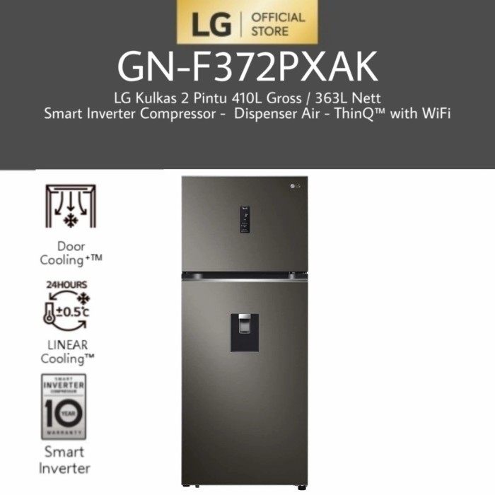 LG GN-F372PXAK KULKAS 2 PINTU INVERTER GNF372PXAK DISPENSER GNF372