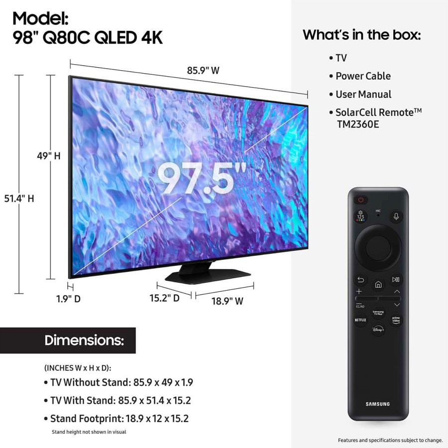 SAMSUNG QLED 98Q80C 98 INCH 98Q80 SMART TV UHD 4K 2023 98Q Q80C