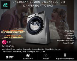 LG FV1409D3V MESIN CUCI FRONT LOADING 9KG DRYER INVERTER AI DD FV1409