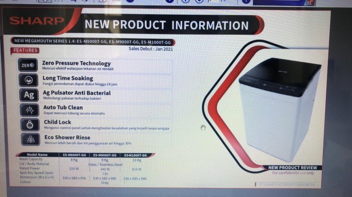 SHARP ES-M9000T-GG MESIN CUCI TOP LOADING 9KG ESM9000TGG ESM9000