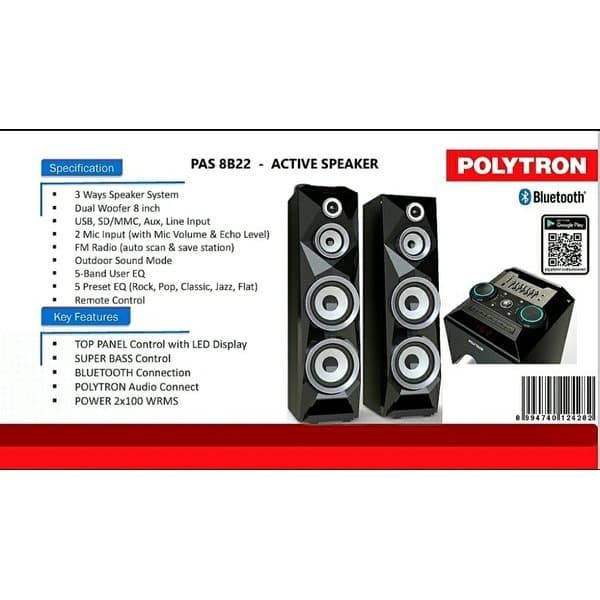 POLYTRON SPEAKER AUDIO PAS 8B22 PAS8B22 USB XBR BLUETOOTH RESMI NEW