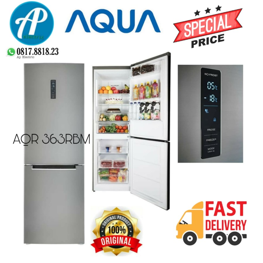KULKAS 2 PINTU AQUA AQR-363RBM PREMIUM INVERTER 381 Ltr AQR363