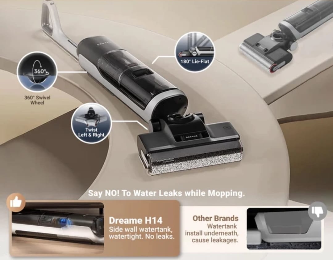 Dreame H14 Wet Dry Vacuum Cleaner 180' flat Lie Dow