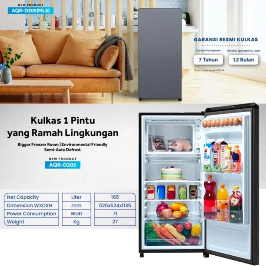 Kulkas 1 Pintu AQUA AQR-D205(MDS)