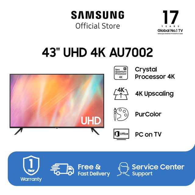 Samsung Smart TV 43 inch UHD 4K AU7002 dengan PurColor - UA43AU7002KX