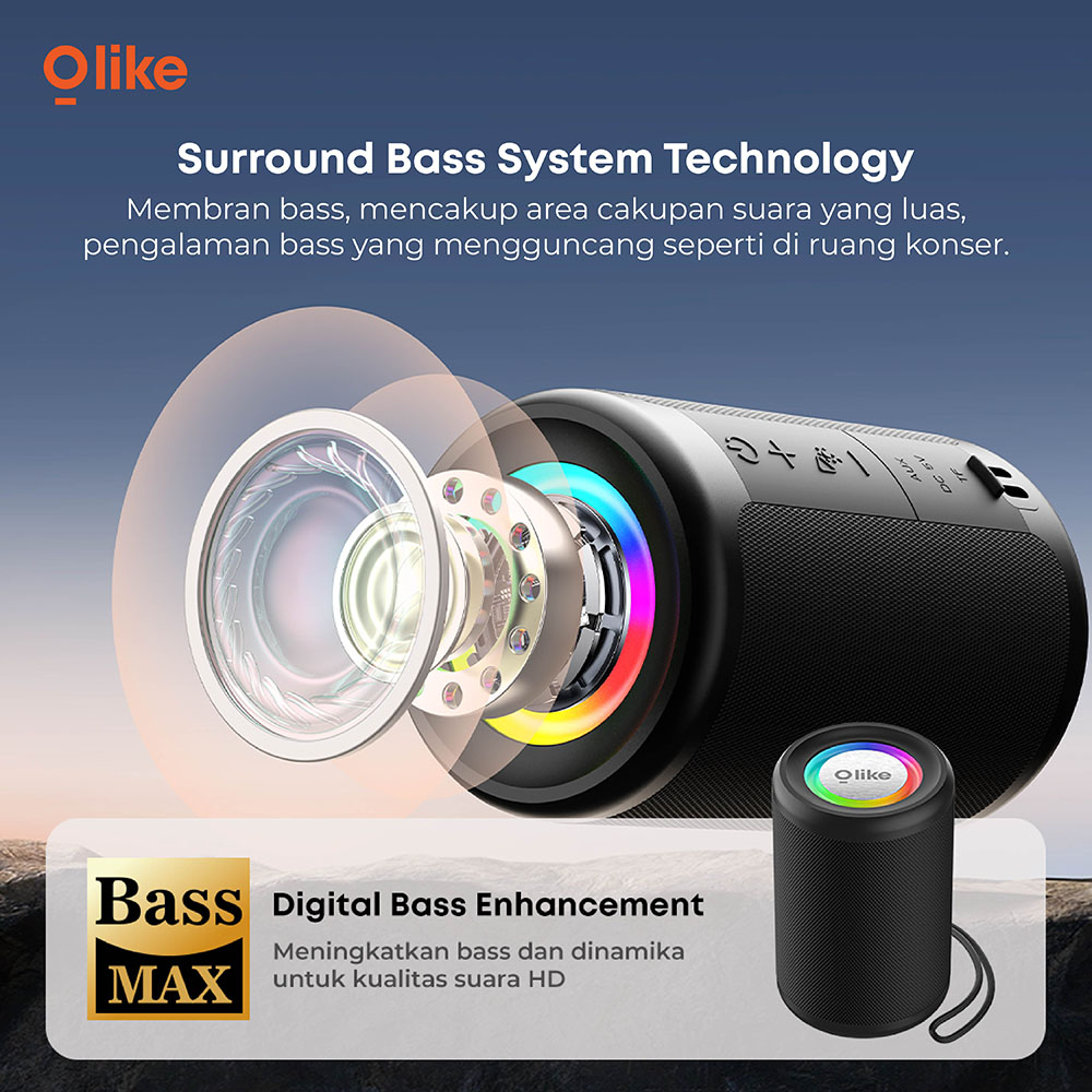 OLIKE Speaker Wireless Portable SF9 LED Light IPX4 Bluetooth 5.3 Bass