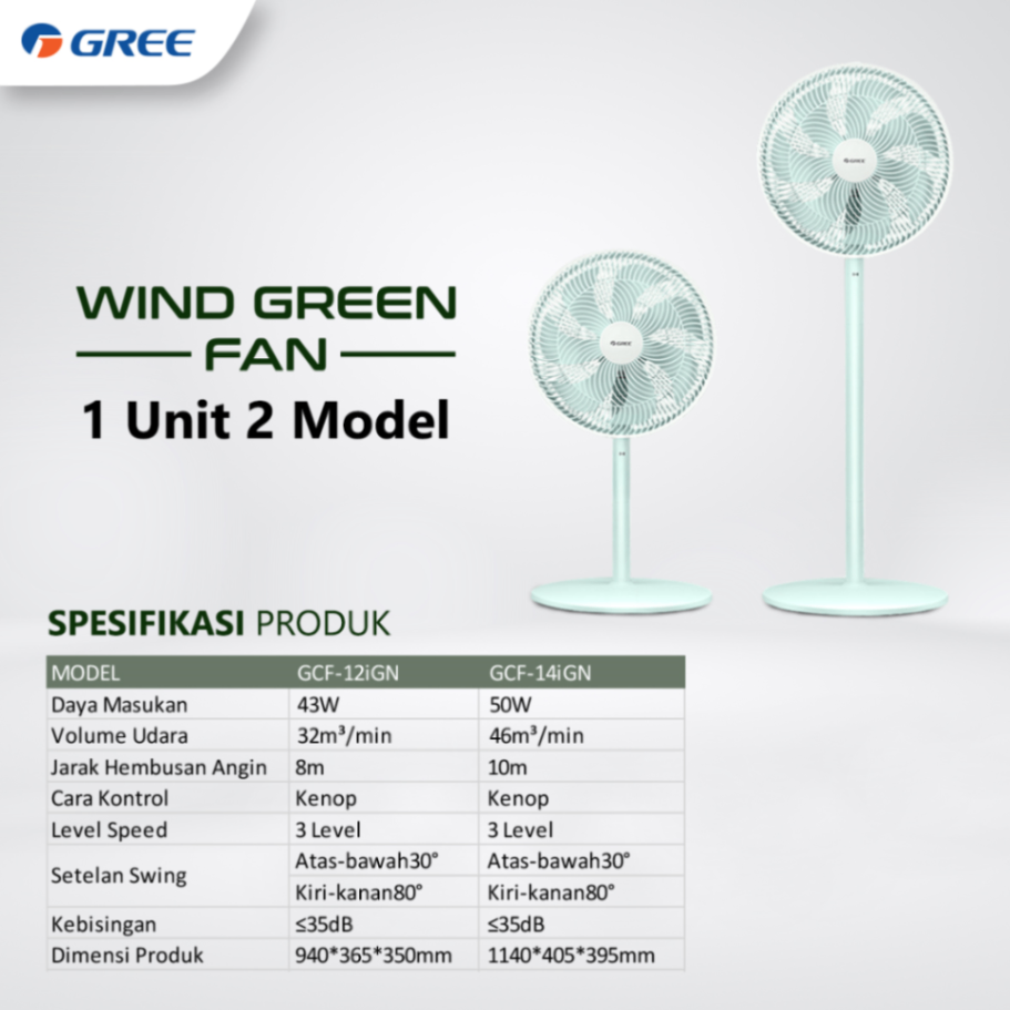 Gree Wind Green Fan 2in1 Kipas Angin Serba Guna Model Lantai dan Meja