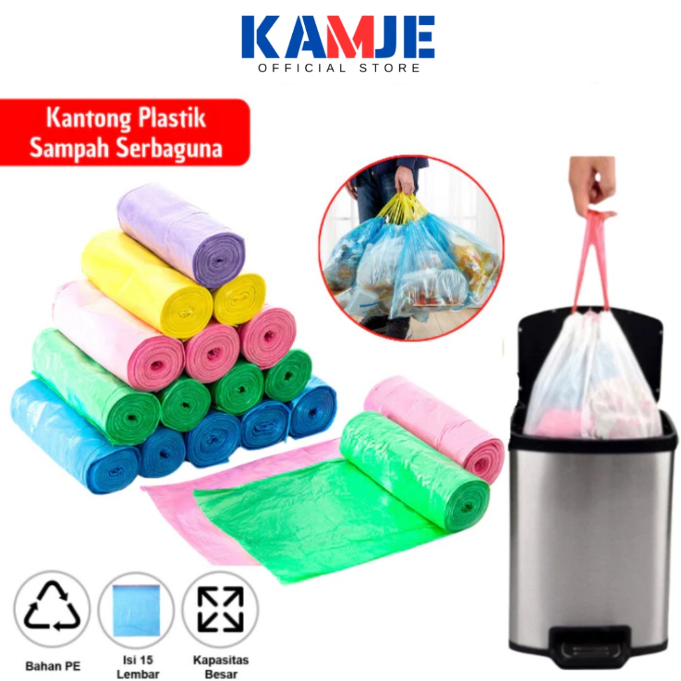 KAMJE Kantong Plastik Sampah Besar Roll 45x50 Cm Dengan Tali Pengikat