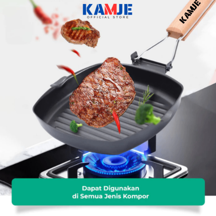 KAMJE Panci Wajan Teflon Panggangan Pemanggang BBQ Anti Lengket KMJ060