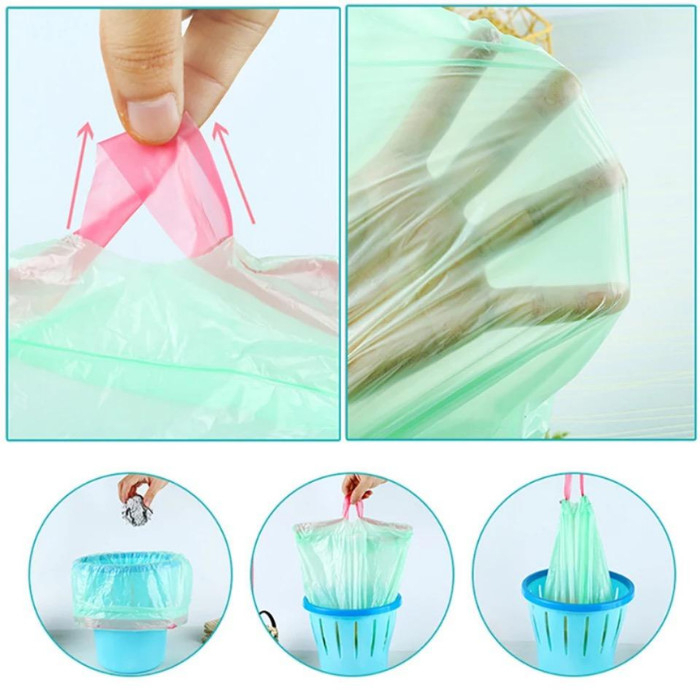KAMJE Kantong Plastik Sampah Besar Roll 45x50 Cm Dengan Tali Pengikat