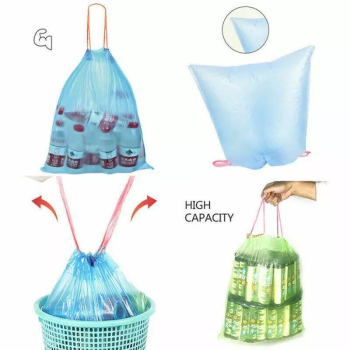 KAMJE Kantong Plastik Sampah Besar Roll 45x50 Cm Dengan Tali Pengikat