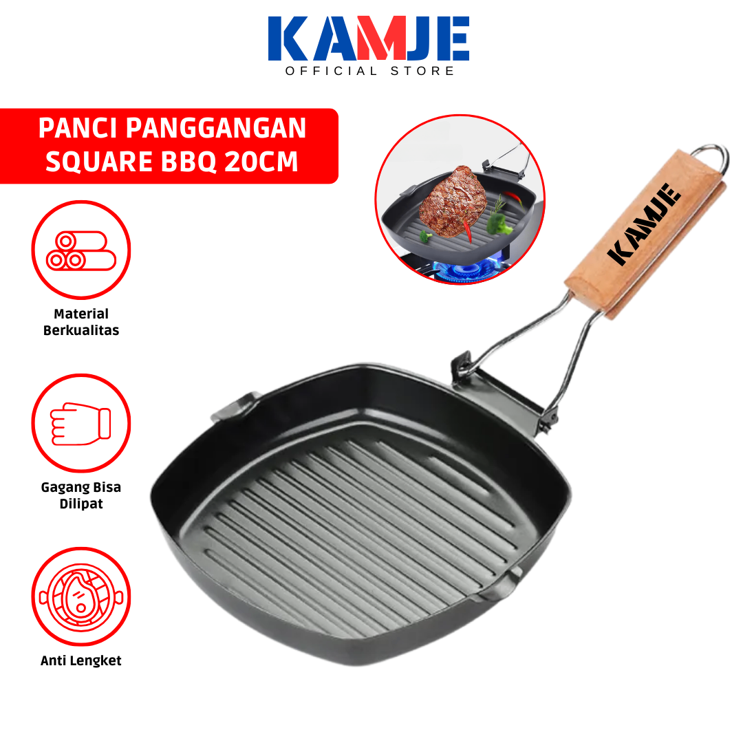 KAMJE Panci Wajan Teflon Panggangan Pemanggang BBQ Anti Lengket KMJ060