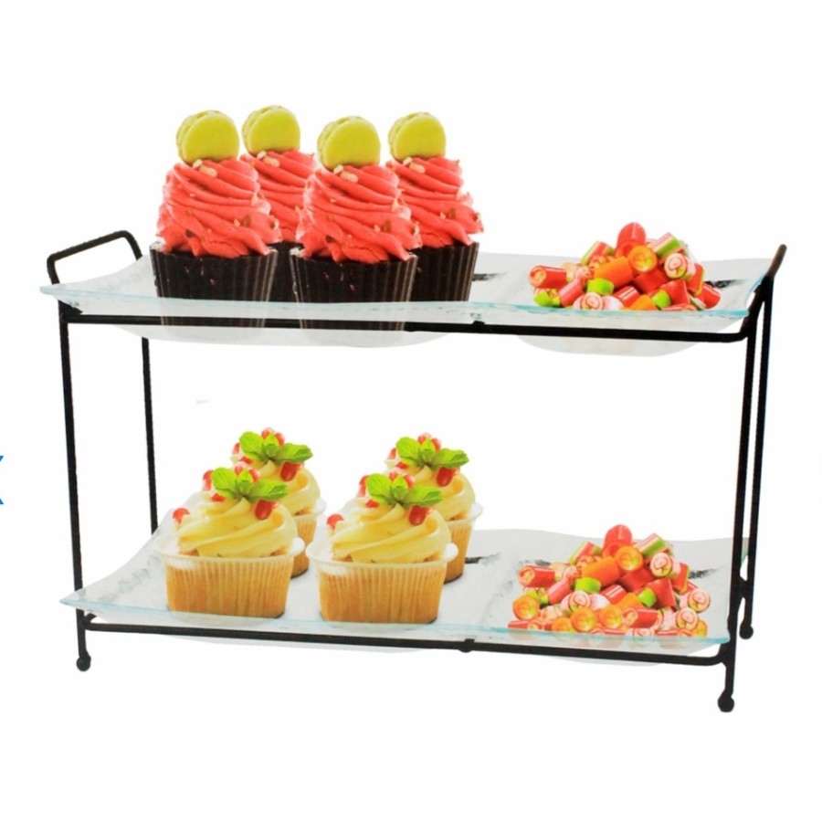 Wadah Saji Kaca Untuk Dessert 2 Tingkat Cabio