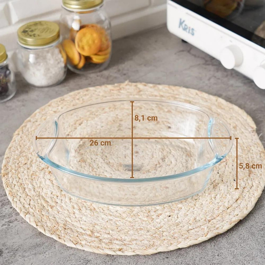 Loyang kaca oval tahan panas oven microwave save wadah saji makanan