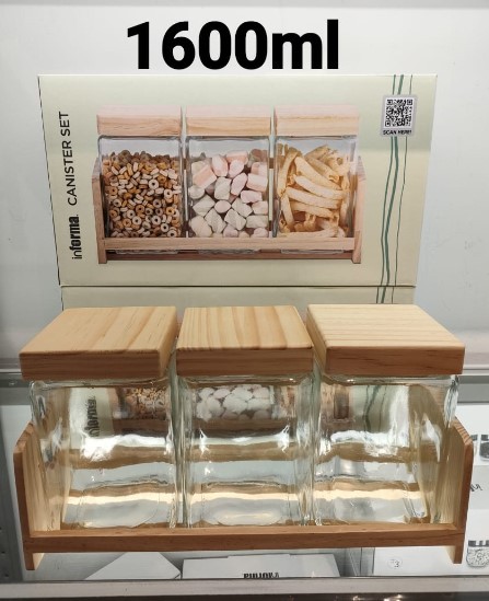 Set 3 Pcs Stoples Kaca Dengan Rak Toples cookie Jar