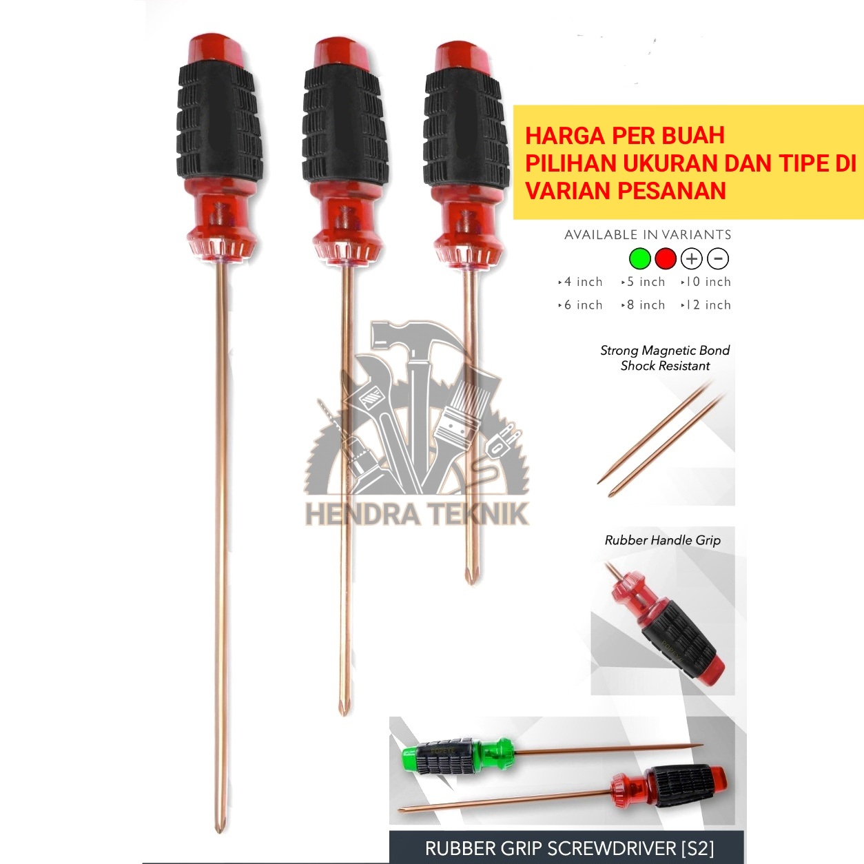 OBENG BAJA S2 Obeng gagang karet +/- 4" 5" 6" 8" 10" 12" plus / minus