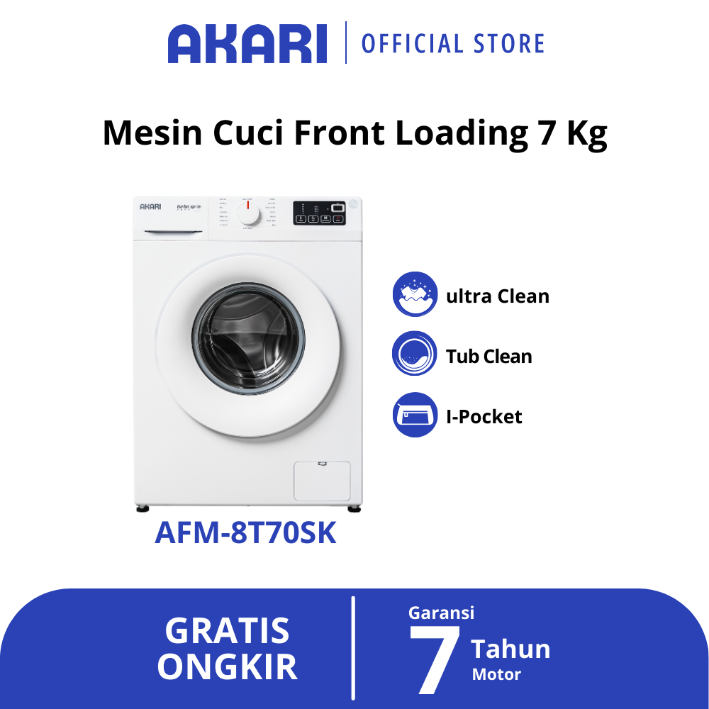 AKARI Mesin Cuci Front Loading Hemat Air AFM-8T70SK Putih