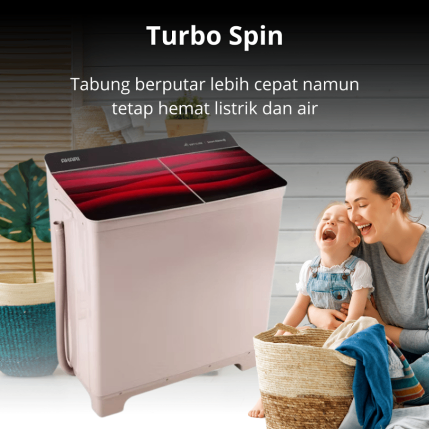 AKARI Mesin Cuci 2 Tabung Besar Kantong Cuci Hijab Turbo Spin AWM-12FS