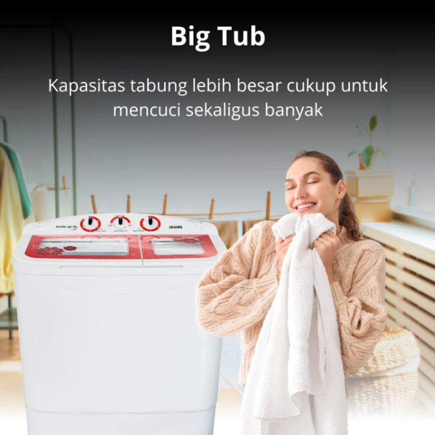AKARI Mesin Cuci 2 Tabung Artistik Panel Kaca AWM-8708K TOSKA