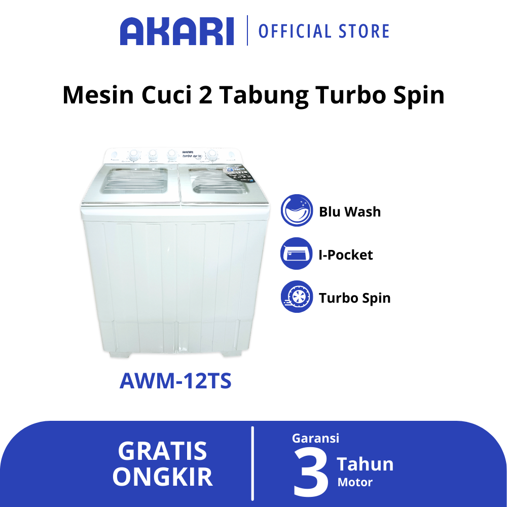 AKARI Mesin 2 Tabung Besar Kantong Cuci Hijab Turbo AWM-12TS