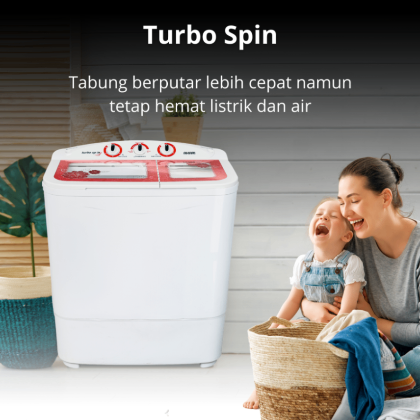 AKARI Mesin Cuci 2 Tabung Artistik Panel Kaca AWM-8708K TOSKA