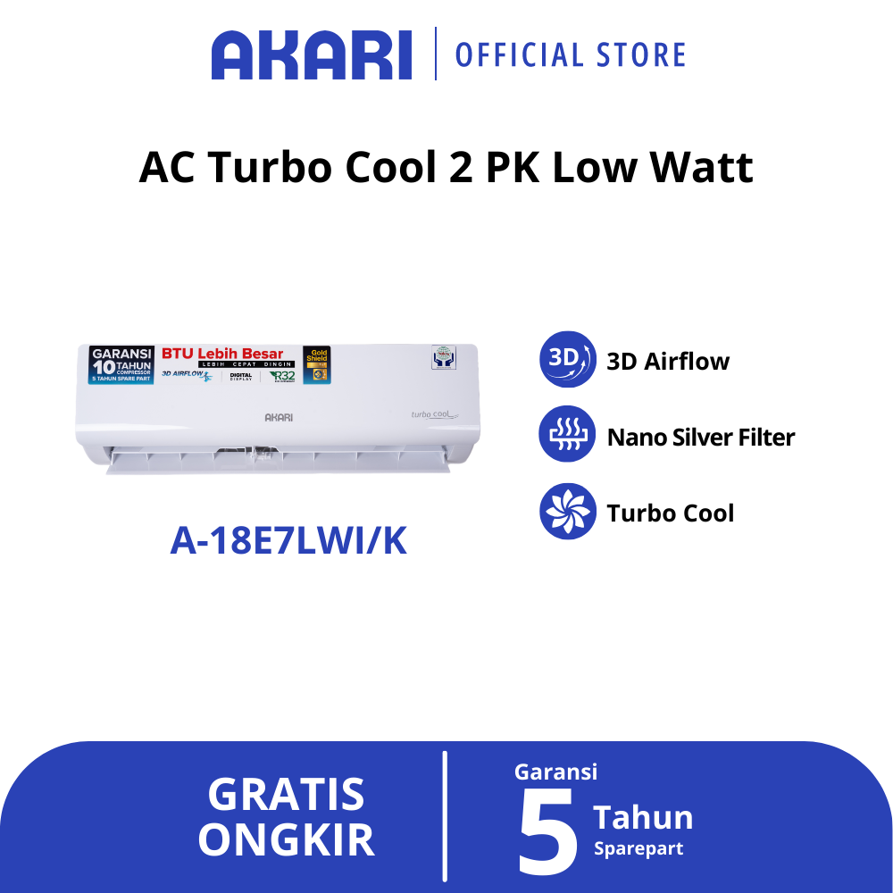AKARI AC 2PK Nano Silver Turbo Cool A18E7LWI Low Watt Termurah