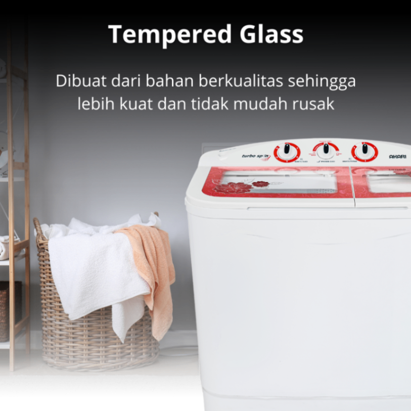 AKARI Mesin Cuci 2 Tabung Artistik Panel Kaca AWM-8708K TOSKA