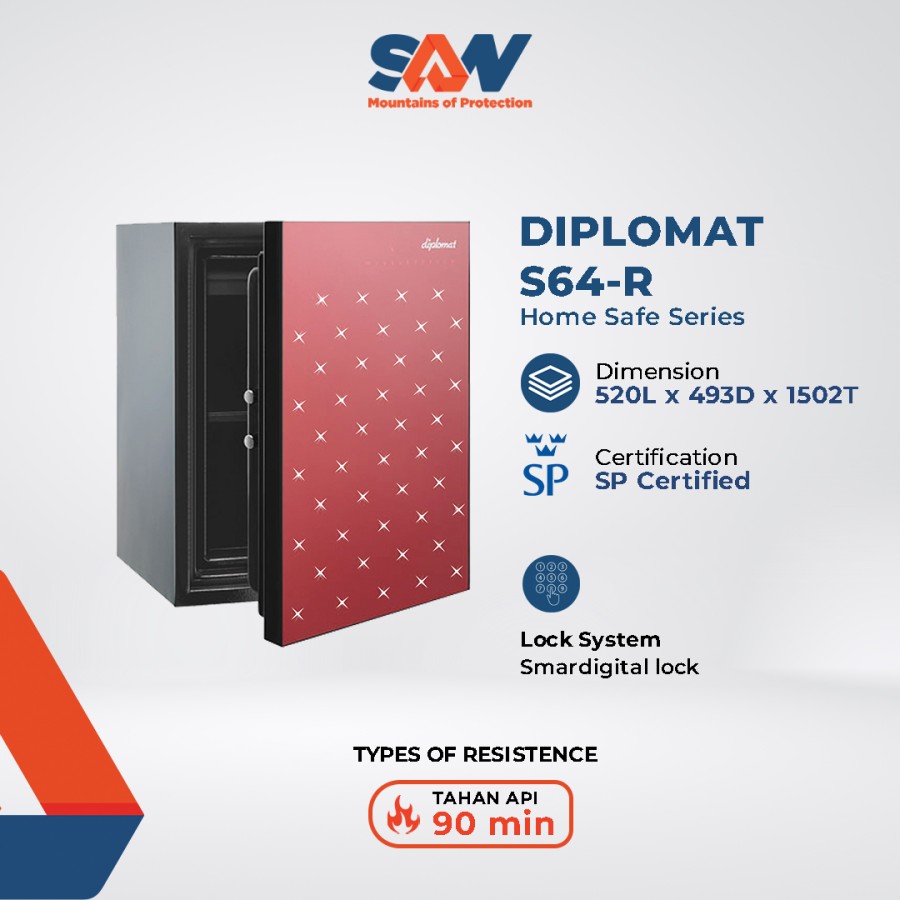 BRANKAS MEWAH DIGITAL BRANKAS TOUCH SCREEN TAHAN API SAN DIPLOMAT S64