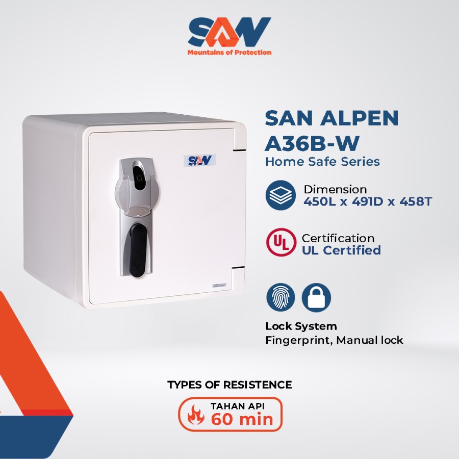 BRANKAS MEWAH BRANKAS BIOMETRIK SIDIK JARI SAN ALPEN A36B - WHITE