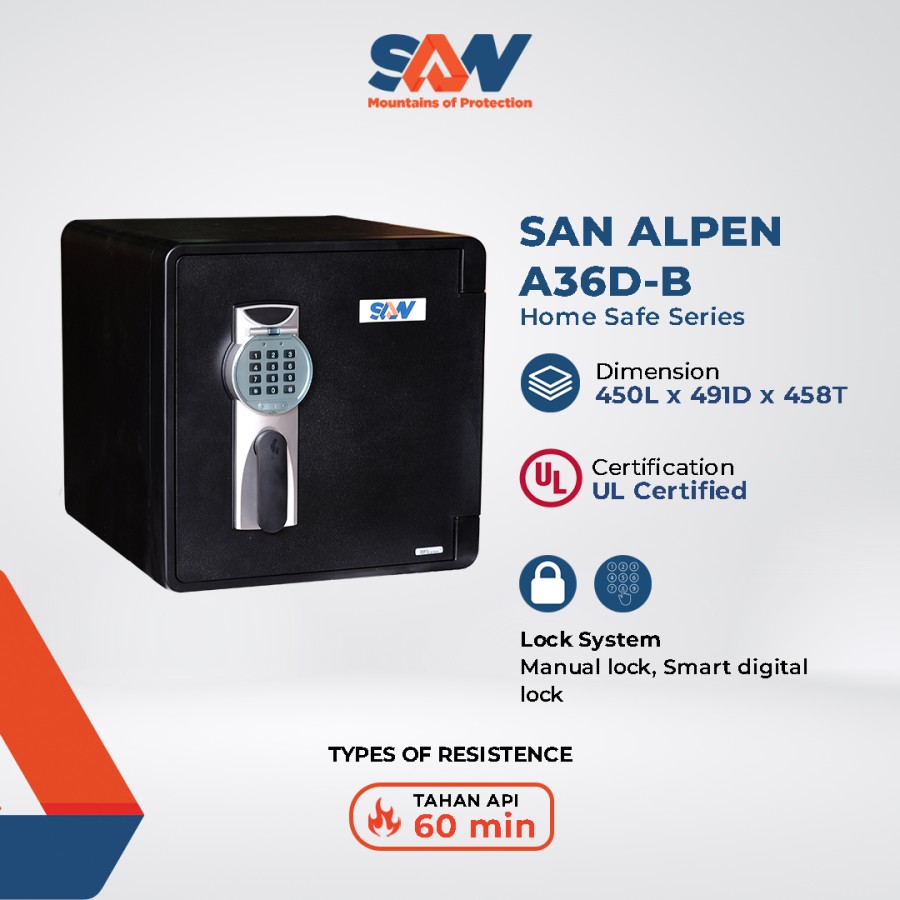 BRANKAS MEWAH BRANKAS DIGITAL TAHAN API FIRE RESISTANT SAN ALPEN A36D