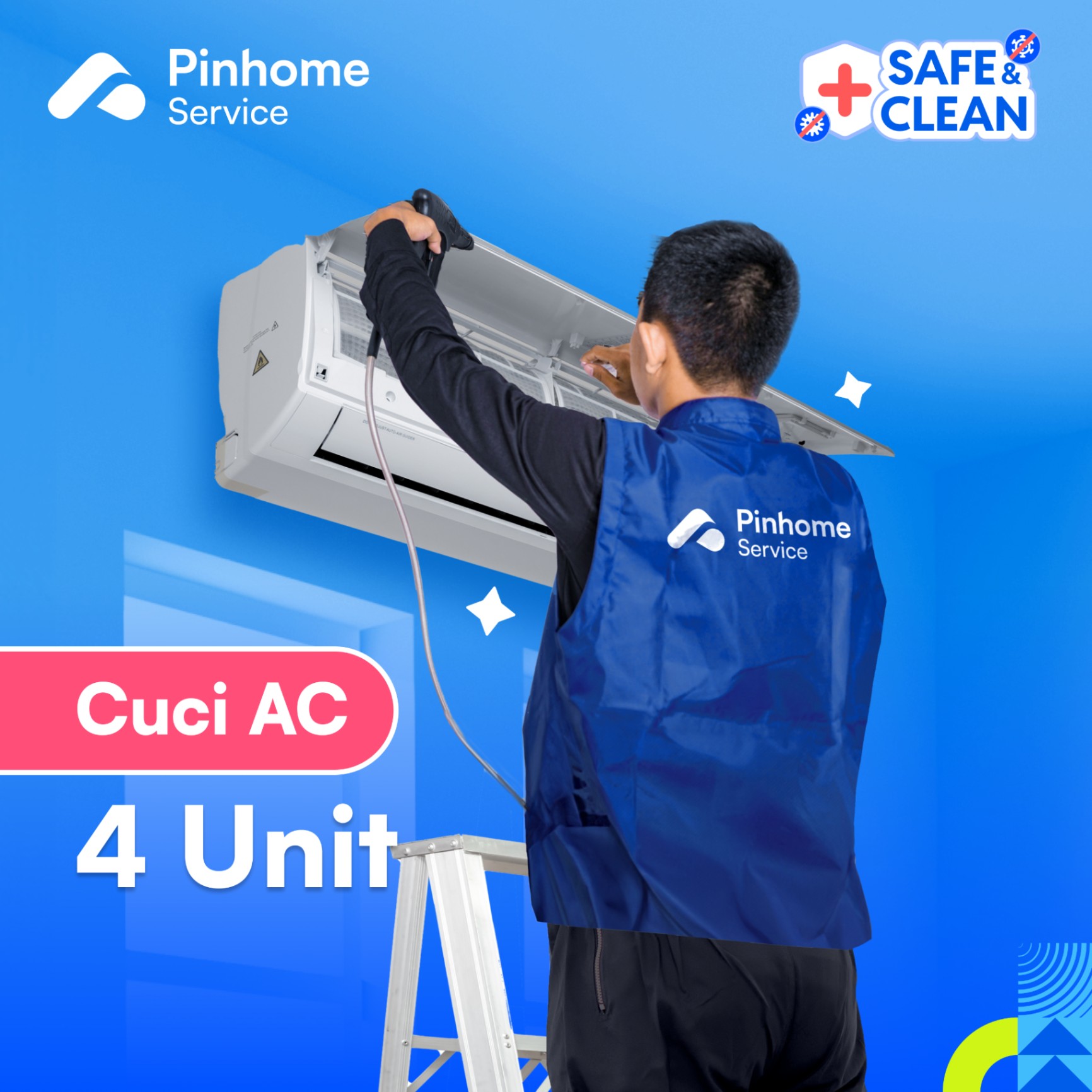 Voucher Pinhome Service - Jasa Cuci AC Non Inverter 4 Unit