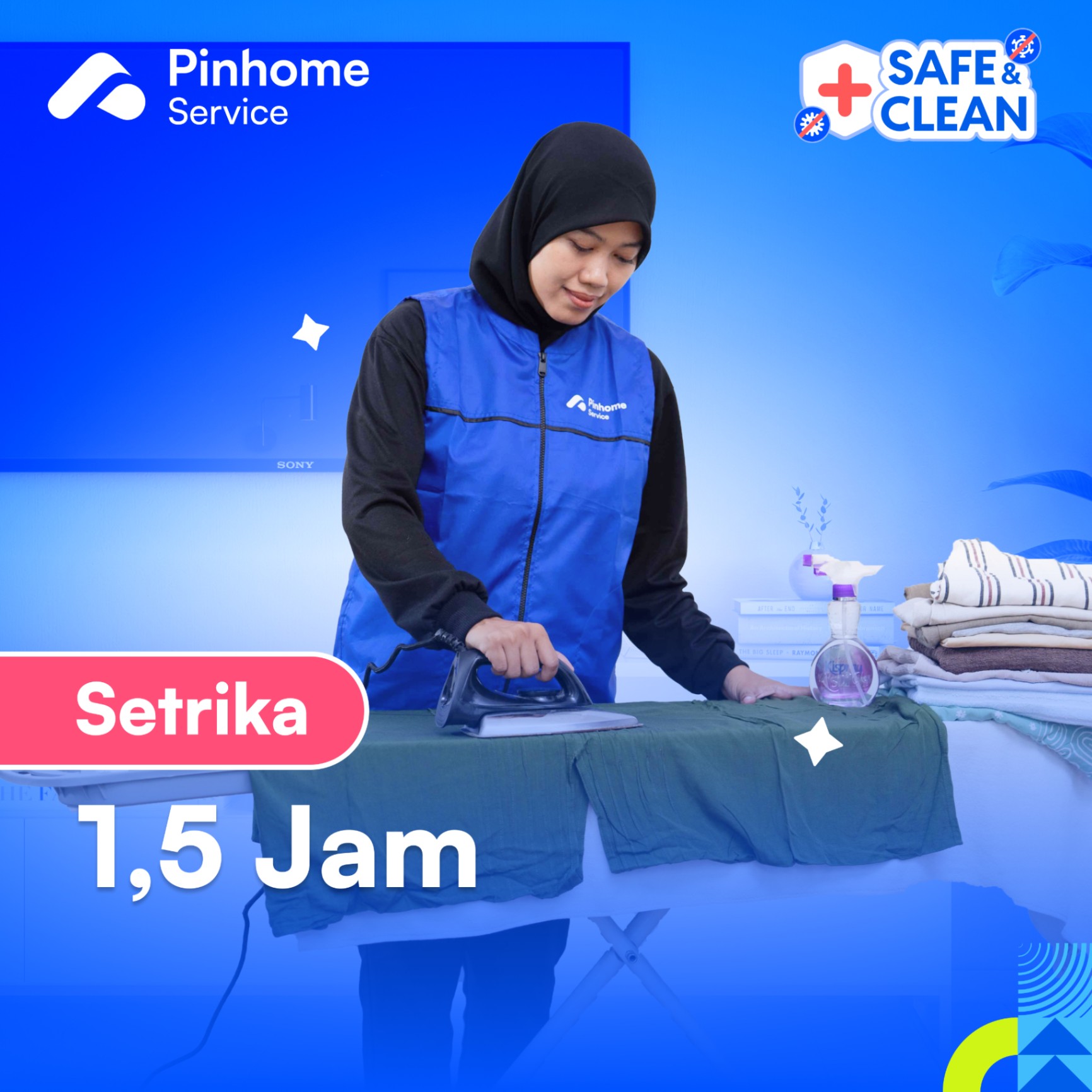 Voucher Pinhome Service - Jasa Setrika 1.5 Jam