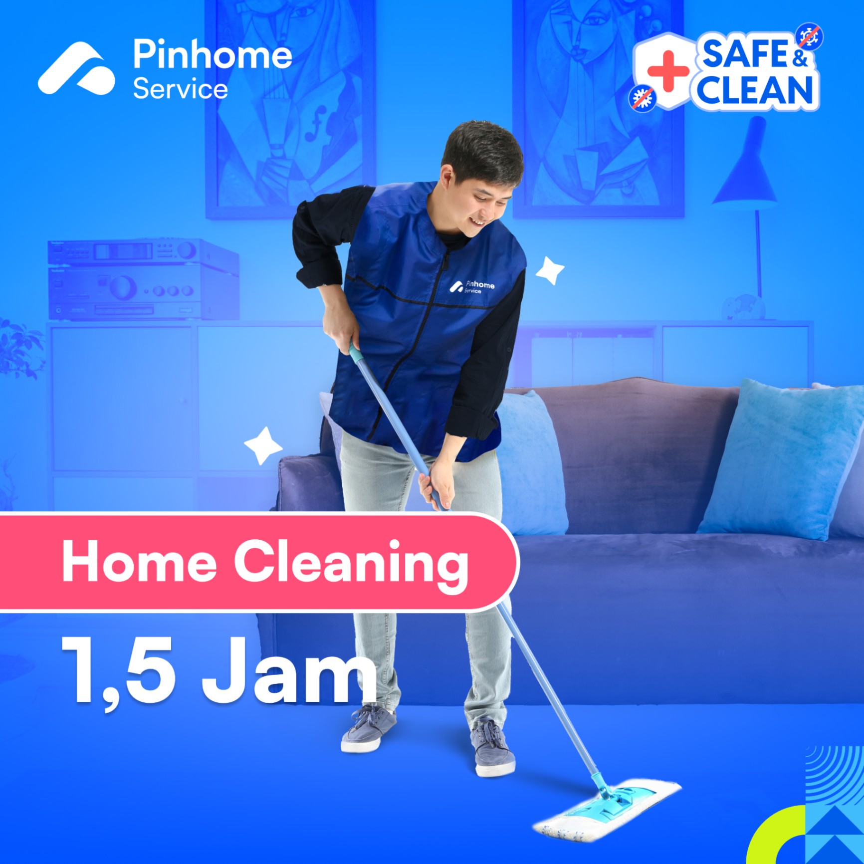 Voucher Pinhome Service - Home Cleaning with Tools 1.5 Jam