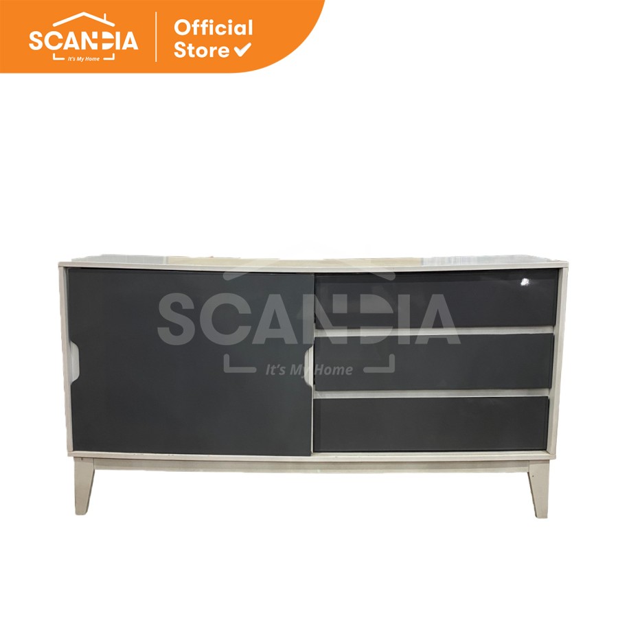 SCANDIA Meja Sisi Table Sideboard Tinglev 149x39x80Cm Gloss Grey White