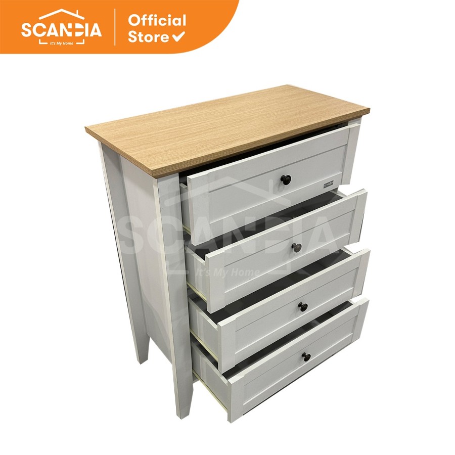 SCANDIA Lemari Laci Chest 4 Drawer Chalice 80x39x98 Cm White Oak