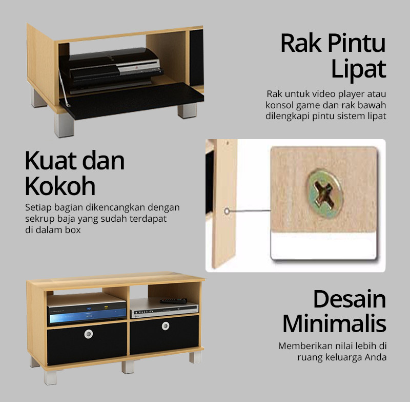 FUNIKA 11156-1 SBE/BK - Rak TV dengan 2 Rak Pintu Lipat - Coklat/Hitam