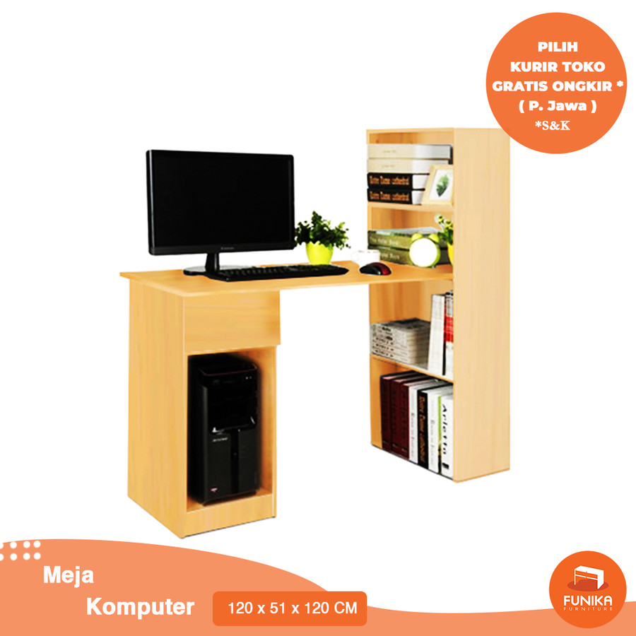FUNIKA 13225 BE - Meja Komputer dengan Rak Buku - Coklat