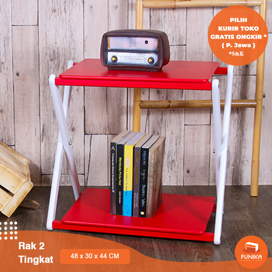 FUNIKA 93511 RD/WH - Rak Buku Portable Serbaguna 2 Tingkat - Merah/Putih