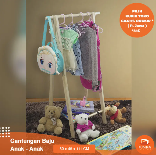 Funika Starindo Hanger/ Gantungan Pakaian Kayu Anak 93602 NAT - Coklat Natural