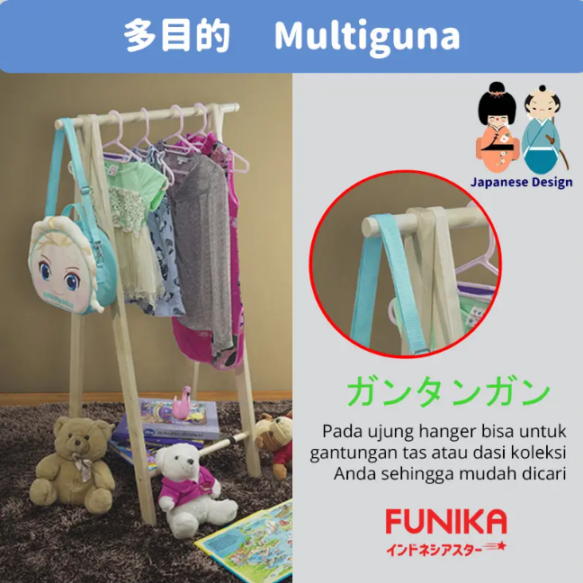 Funika Starindo Hanger/ Gantungan Pakaian Kayu Anak 93602 NAT - Coklat Natural