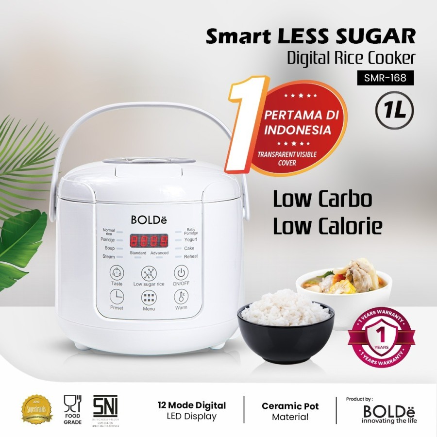 BOLDe Smart Less Sugar Digital Rice Cooker 1L