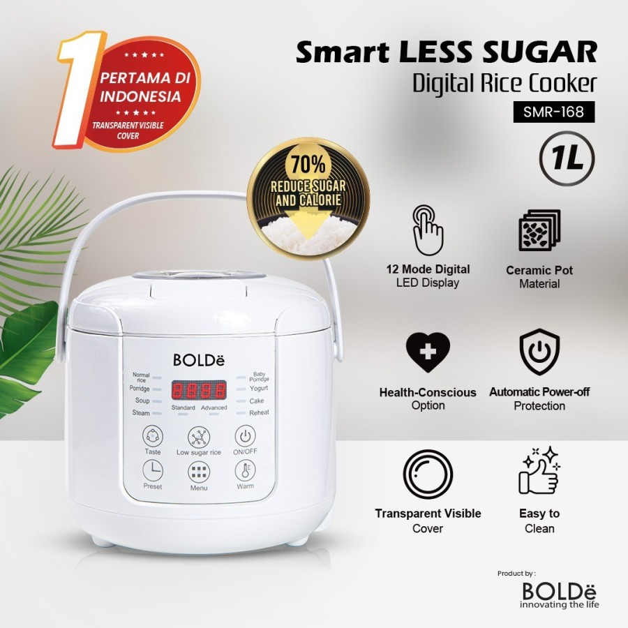 BOLDe Smart Less Sugar Digital Rice Cooker 1L
