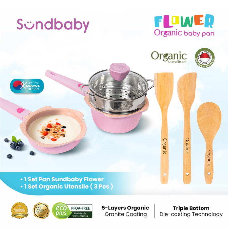 BOLDe Sundbaby Flower Organic Baby Pan dan Organic Utensil Set 3Pcs (Bundling)